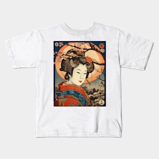 Vintage Rose Blossoms Japanese Woodblock Maple Streetwear Hipster Asian Inspired Retro Manga Samurai Cyclamen Kids T-Shirt